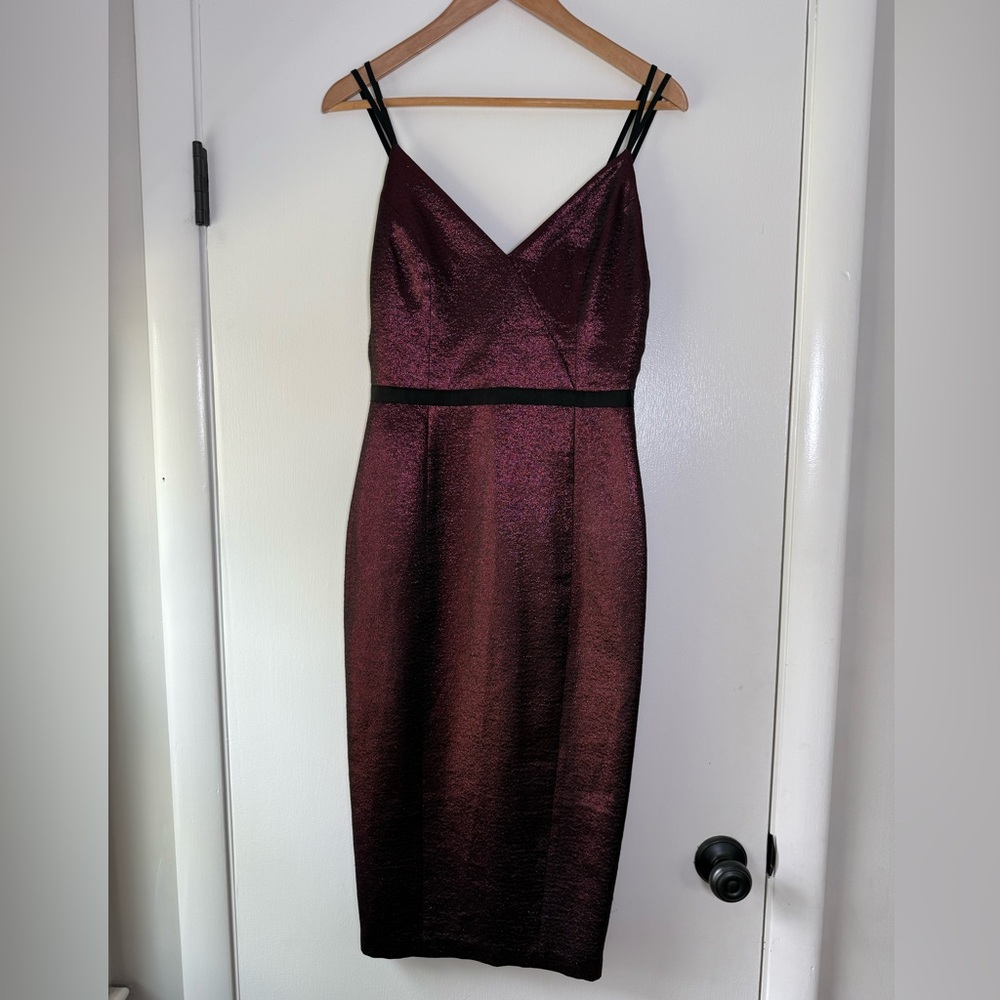 New! CINQ à SEPT 5 à 7 Soleil Metallic Dress in Cherry Spaghetti Straps Size 4 - Picture 3 of 14